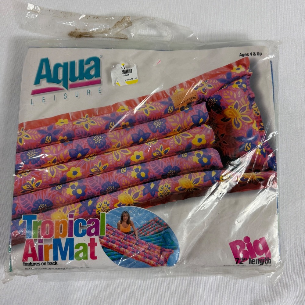Vintage Aqua Leisure Tropical Air Mat Blue‎ Green Length Inflatable Pool Float